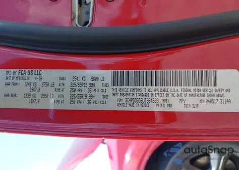 2018 Dodge Journey Crossroad Awd from USA, damaged, VIN 3C4PDDGG9JT364533